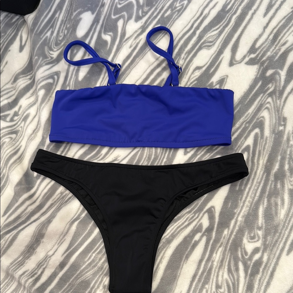 Blue and Black Women's Bikini Set